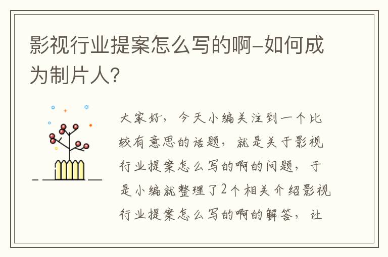 影视行业提案怎么写的啊-如何成为制片人？