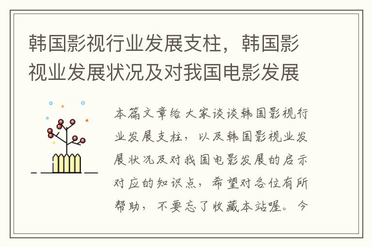 韩国影视行业发展支柱，韩国影视业发展状况及对我国电影发展的启示