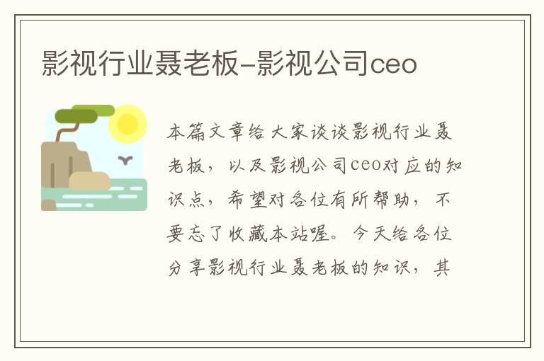 影视行业聂老板-影视公司ceo