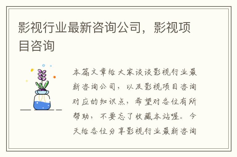 影视行业最新咨询公司，影视项目咨询