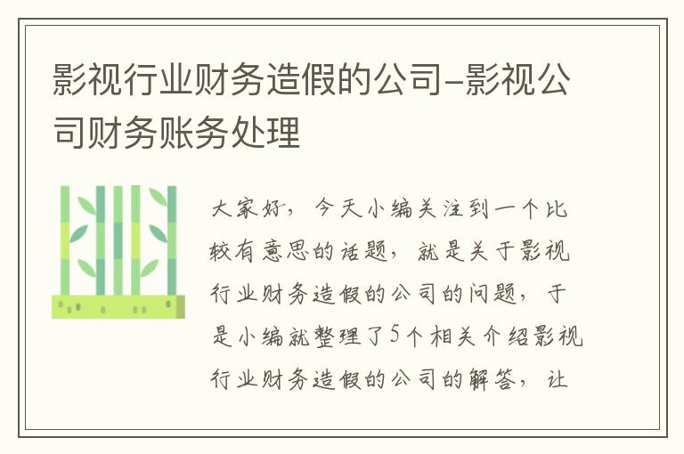 影视行业财务造假的公司-影视公司财务账务处理