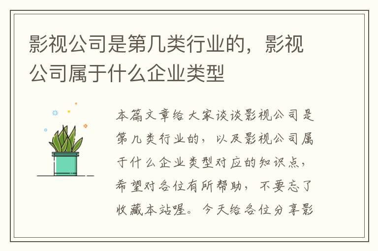 影视公司是第几类行业的，影视公司属于什么企业类型