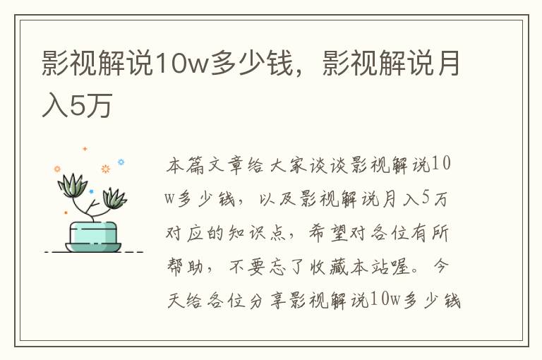 影视解说10w多少钱，影视解说月入5万