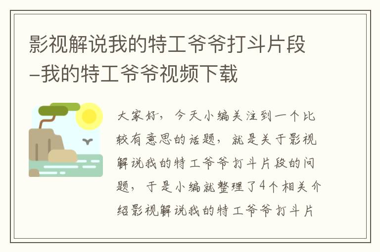 影视解说我的特工爷爷打斗片段-我的特工爷爷视频下载