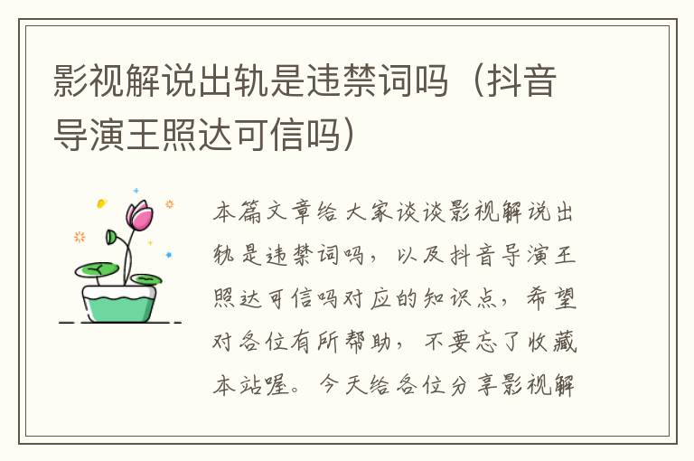 影视解说出轨是违禁词吗（抖音导演王照达可信吗）