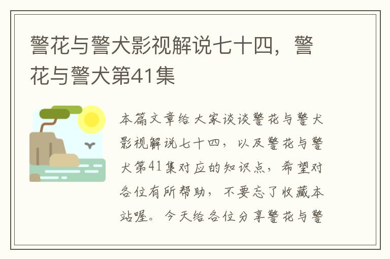 警花与警犬影视解说七十四，警花与警犬第41集