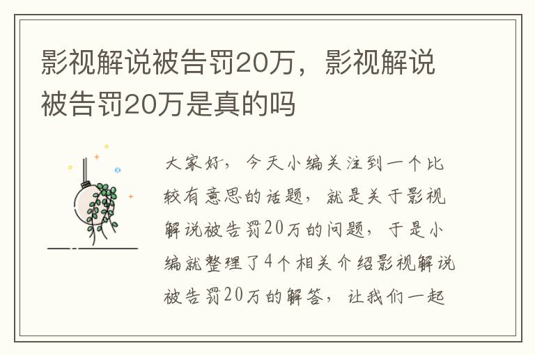 影视解说被告罚20万，影视解说被告罚20万是真的吗