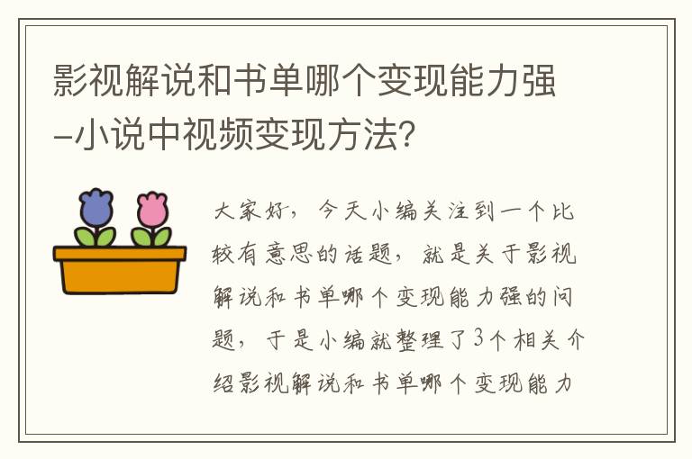 影视解说和书单哪个变现能力强-小说中视频变现方法？