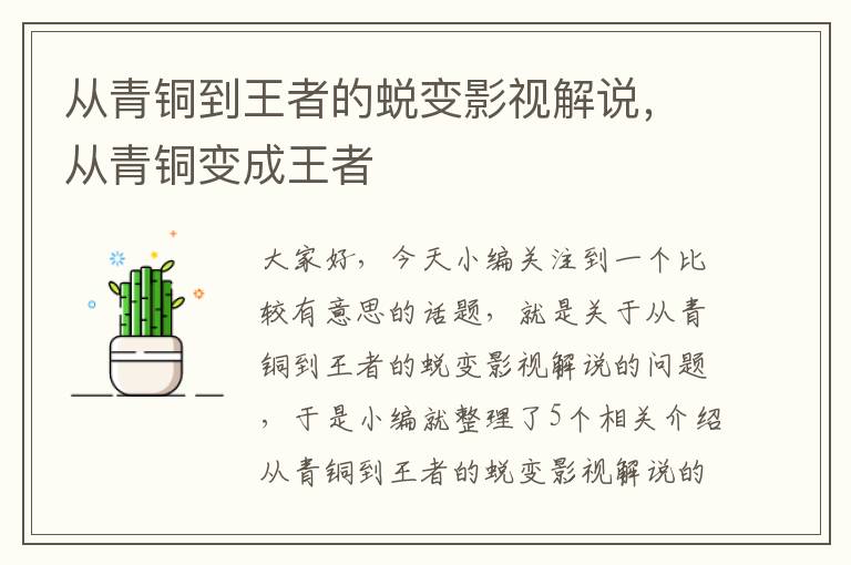 从青铜到王者的蜕变影视解说，从青铜变成王者