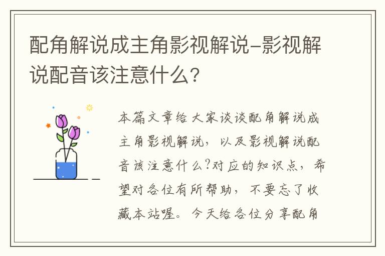 配角解说成主角影视解说-影视解说配音该注意什么?