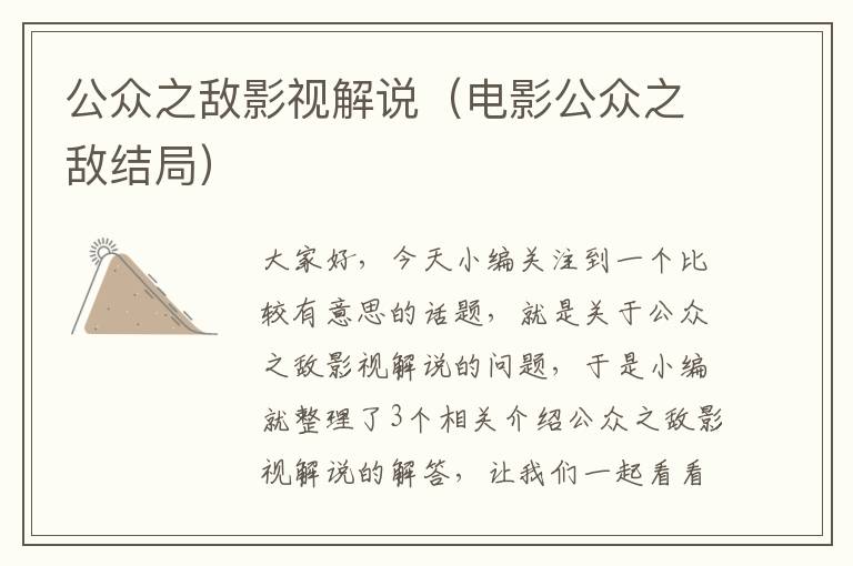 公众之敌影视解说（电影公众之敌结局）