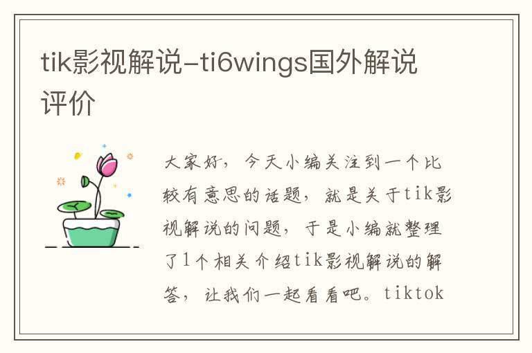 tik影视解说-ti6wings国外解说评价