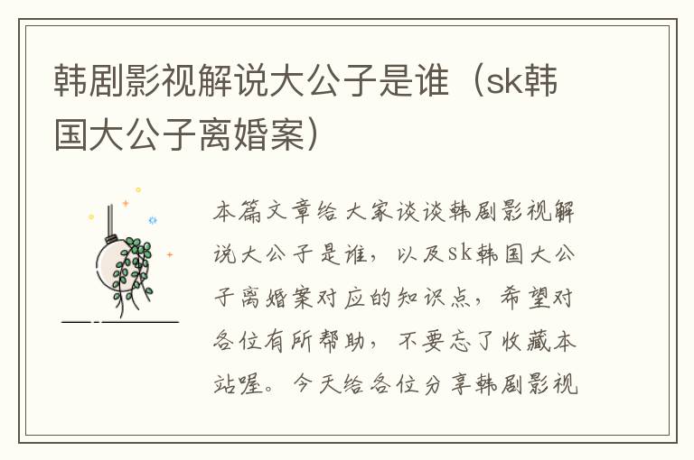 韩剧影视解说大公子是谁（sk韩国大公子离婚案）