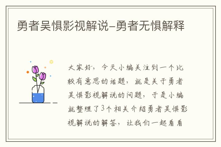 勇者吴惧影视解说-勇者无惧解释