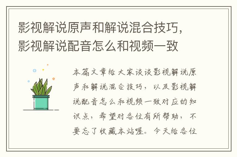 影视解说原声和解说混合技巧，影视解说配音怎么和视频一致