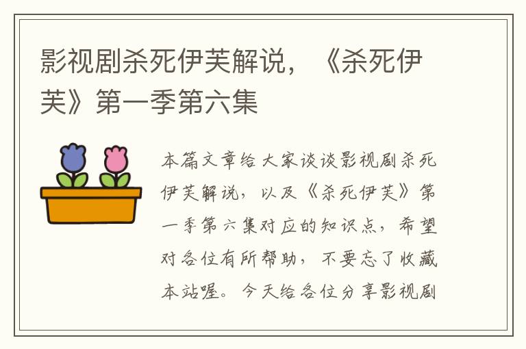 影视剧杀死伊芙解说，《杀死伊芙》第一季第六集