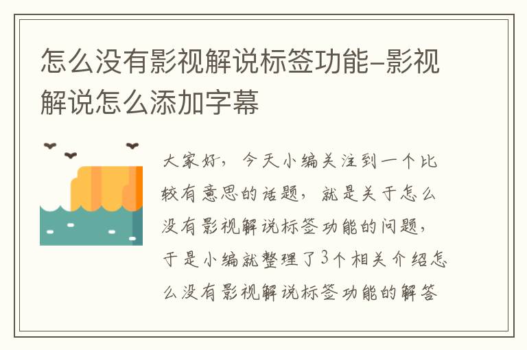 怎么没有影视解说标签功能-影视解说怎么添加字幕