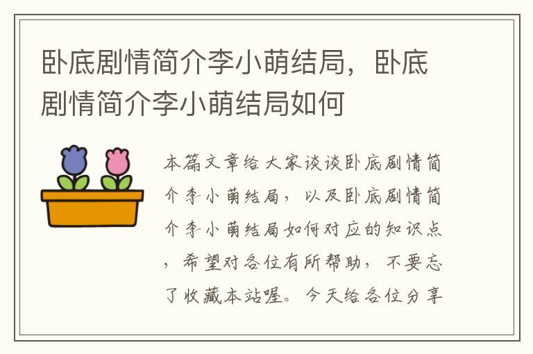 卧底剧情简介李小萌结局，卧底剧情简介李小萌结局如何