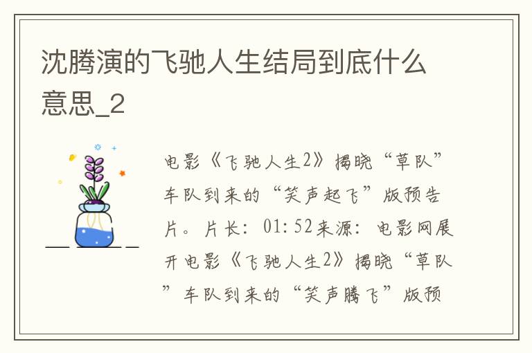 沈腾演的飞驰人生结局到底什么意思_2