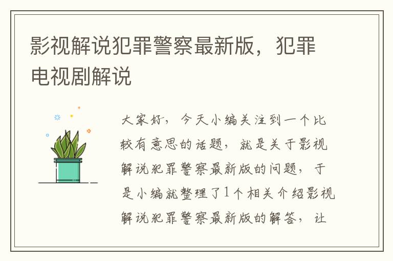 影视解说犯罪警察最新版，犯罪电视剧解说