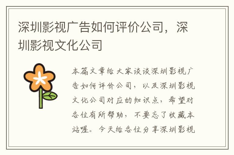 深圳影视广告如何评价公司，深圳影视文化公司