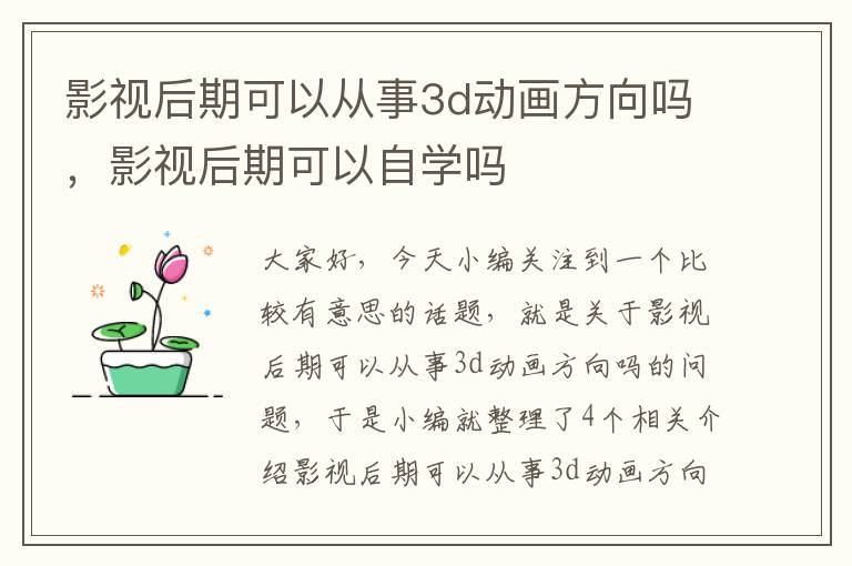 影视后期可以从事3d动画方向吗，影视后期可以自学吗