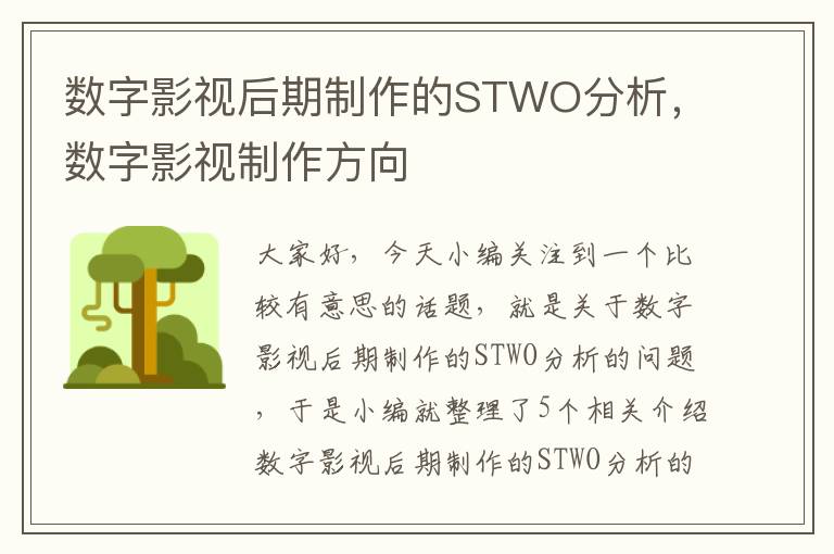 数字影视后期制作的STWO分析，数字影视制作方向