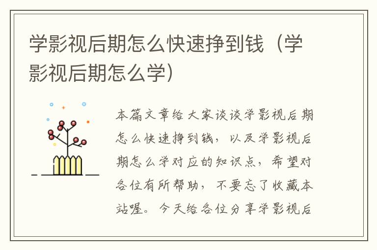 学影视后期怎么快速挣到钱（学影视后期怎么学）