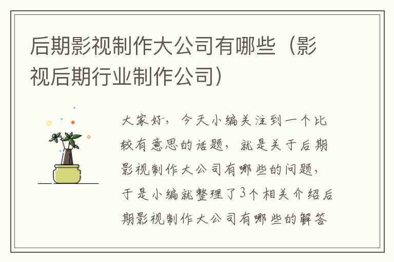 后期影视制作大公司有哪些（影视后期行业制作公司）