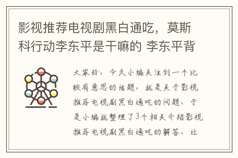 影视推荐电视剧黑白通吃，莫斯科行动李东平是干嘛的 李东平背景不简单黑白通吃