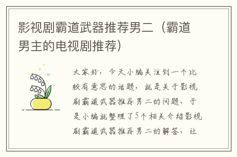 影视剧霸道武器推荐男二（霸道男主的电视剧推荐）